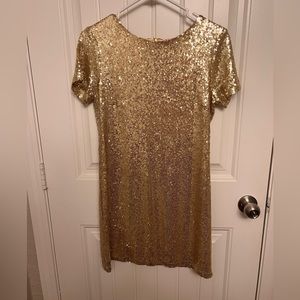 Gold sequins, mini dress